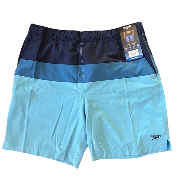 NWT Speedo Men's Tech Volley UPF50+
Swim Shorts trunks Size Large Blue Blocks - Picture 1 of 10